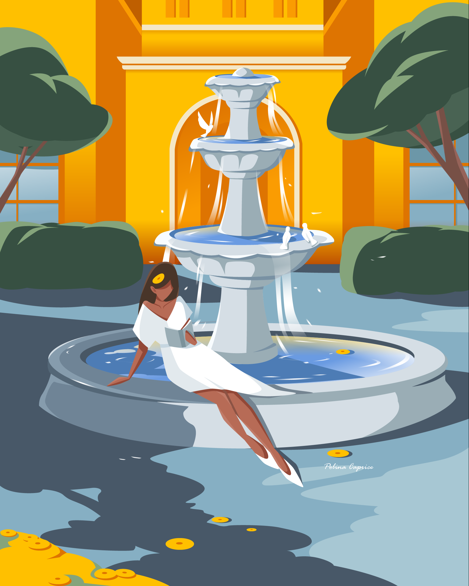 Quiet and sunny courtyard/2021 colorful colors flat illustration illustrations illustrator vector art vector illustration woman