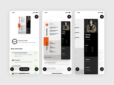 Resume maker → iOS app concept design ios mobile prototype ui ux