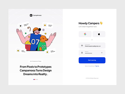 CampAmooz Login Page Animation animation cursor education illustration interaction login login page minimal motion motion graphics onboarding page password signup udemy ui ui animation ui design ui8 uiux website