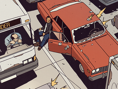 Buddy Cop action car comic cop driver illustration mob movie police