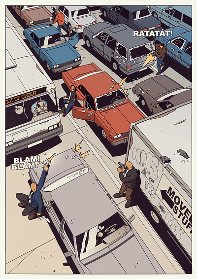 Buddy Cop action car comic cop driver illustration mob movie police