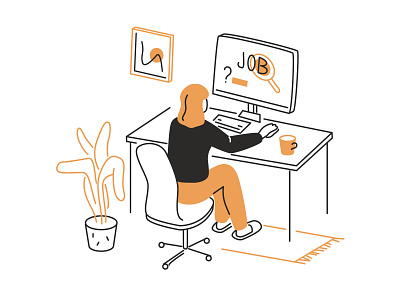 Job search - Line Illustration art career character design desk employment flat design hr illustration job line online search style vector woman work