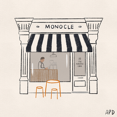 Monocle Cafe, London architecture digital illustration drawing illustration procreate