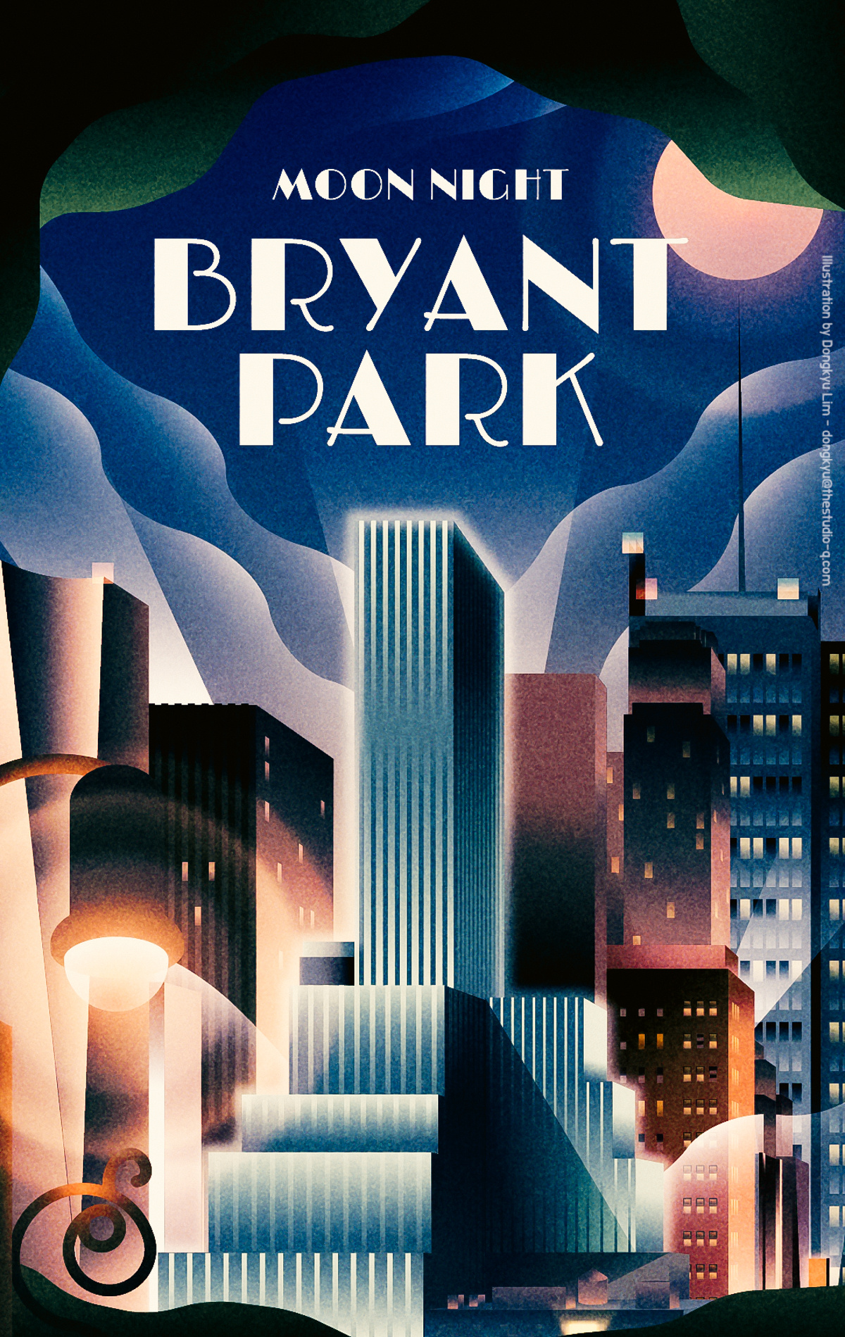 My Bryant Park architecture art deco bryant park cityscape george okeeffe illustration moonnight newyork