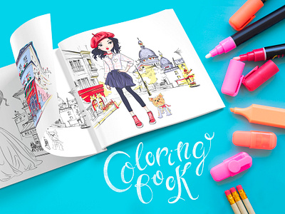 Travel girl Coloring book book cover book illustration character character design children illustration coloring book coloring page fashion illustration girl illusr illustration kids illustration lettering travel vector