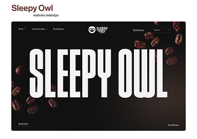 Sleepy Owl Coffee Website 3d animation branding coffee dark graphic design minimalism ui