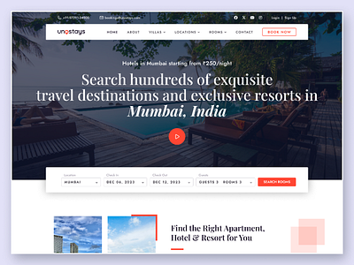 UnoStays ✦ Web Design booking design home page hotel booking landing page minimal resort booking tourism travel webpage ui web design website