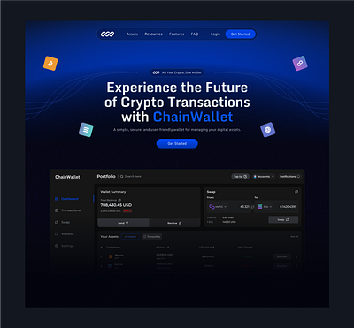 ChainWallet branding crypto design figma graphic design illustration landing page logo ui uiux user experience user interface web design web3 website