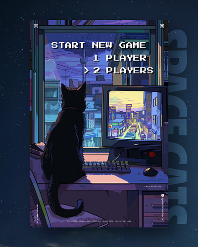 Start new game ai branding cat daliy design illustration poster print