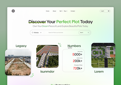 Landing Page of a Plot Booking WebApp aesthetic animation booking graphic design green minimal motion graphics plot booking trendding trending ui ux website