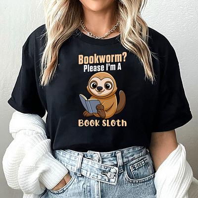 Books & Sloths black tshirt design design girl tshirt graphic design hridaydas99 illustration sloths sloths tshirt tshirt design