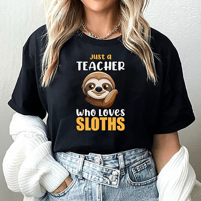 Teacher loves Sloths animal tshirt design design girl tshirt graphic design hridaydas99 illustration sloths animal sloths tshirt teacher and sloths tshirt tshirt design