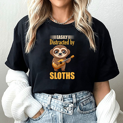 Guitar And Sloths animal tshirt design free tshirt girl tshirt graphic design hridaydas99 illustration sloths sloths tshirt design tshirt tshirt design