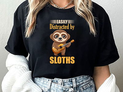 Guitar And Sloths animal tshirt design free tshirt girl tshirt graphic design hridaydas99 illustration sloths sloths tshirt design tshirt tshirt design