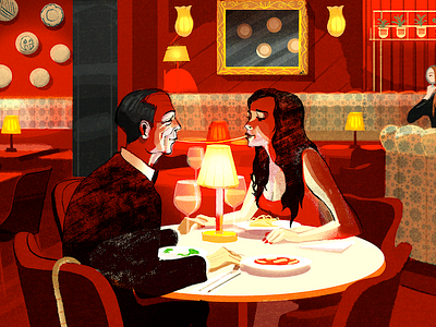 Fine Dining 2d alex green character digital editorial folioart food illustration scenic texture