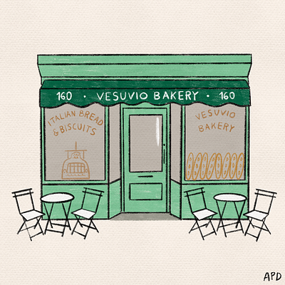 Vesuvio Bakery, NYC architecture digital illustration drawing illustration procreate