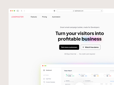 Landing page design for Leadmaster business graphic design landing page landingpage lead generation motion graphics ui ux web website