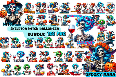 Skeleton Witch Halloween Sublimation Bundle 3d animation graphic design logo motion graphics ui