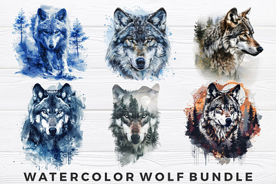 Watercolor Wolf PNG Bundle 3d animation graphic design logo motion graphics ui