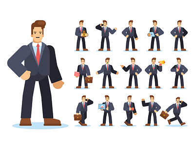 Businessman Character Set business business concept business concepts business graphics business illustration business illustrations business scenarios business tasks businessman character design character set flat illustration illustration marketing visuals office office worker presentation materials professional actions vector vector illustration