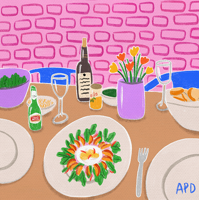 Summer dinner art digital illustration drawing gourmet illustration procreate