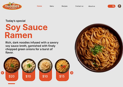 Noodles web page design UI UX 3d animation branding figma graphic design main page design motion graphics noodles web design ui ui ux web design web layout