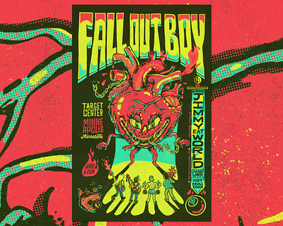 Fall Out Boy gig postser cartoon concert poster design fall out boy gig poster graphic design illustration lettering monster pop punk poster artist poster design