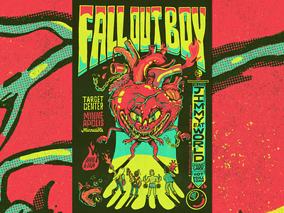 Fall Out Boy gig postser cartoon concert poster design fall out boy gig poster graphic design illustration lettering monster pop punk poster artist poster design