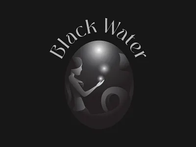 Black Water Triton Logo Illustration black brand branding deep drink fish gradient hand illustration light logo logotype mermaid tail triton water woman