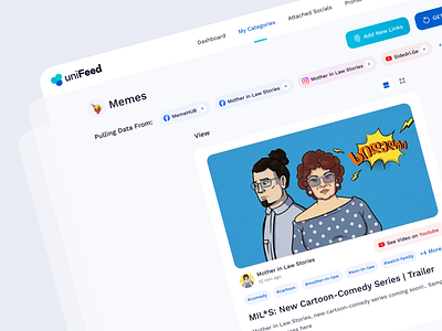SaaS Web App Design for Social Media Feed Aggregator (uniFeed) aggregation aggregator app application colorful daily dailyui design everyday feed media product design saas scroll social ui web web design website weekday