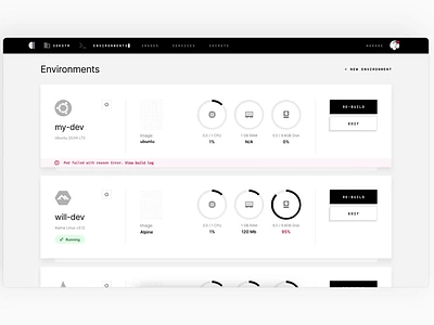 Cloud Development Environment - UX/UI Prototype admin cloud code dashboard deploy developer enterprise environment github product design saas software user experience web app web app design