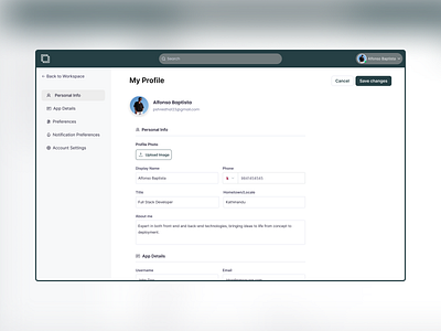 Setting Page form inputfield navigation page profile settings sidebar ui ux