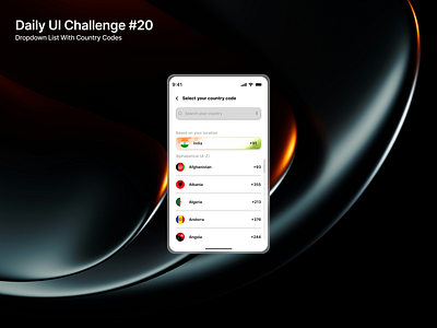 Dropdown list with country codes design product design ui ux