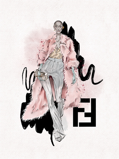 Pink Fendi illustration fashion