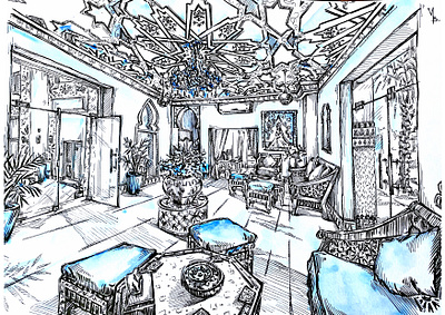 Blue nights illustration interior