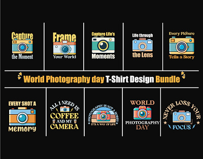 World Photography Day T-Shirt Design Bundle bundle tshirt camera camera tshirt design girl tshirt graphic design hridaydas99 illustration print on demand tshirt tshirt bundle tshirt design world photography day world photography tshirt