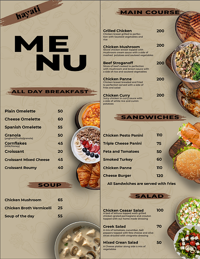 Menu Design for " Hayati gourmets Foods" graphic design