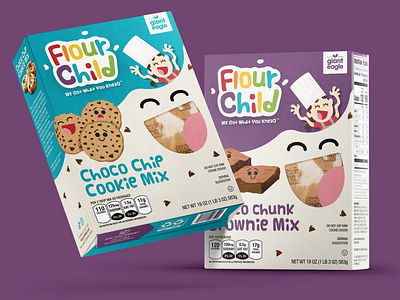 Flour Child Packaging baking branding cartoon children cookie dieline flour child hand drawn illustration logo package design packaging silly subbrand