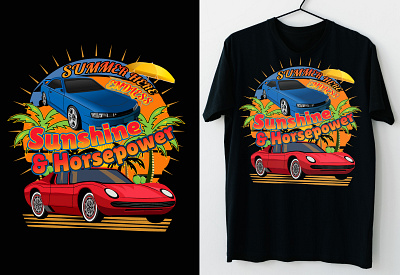 Car T Shirt, Automotive, Summer, Horsepower, Beach automotive beach car design horsepower illustration palm sea summer sunshine t shirt tees vehicle wheel