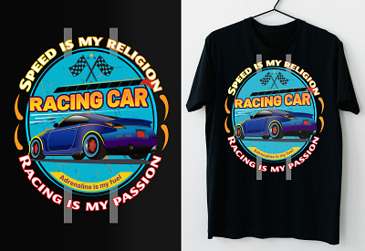 Car T Shirt Design, Automotive, Race, Speed, Illustration blue car car design engine fuel graphic design illustration modern race ride speed t shirt wheel