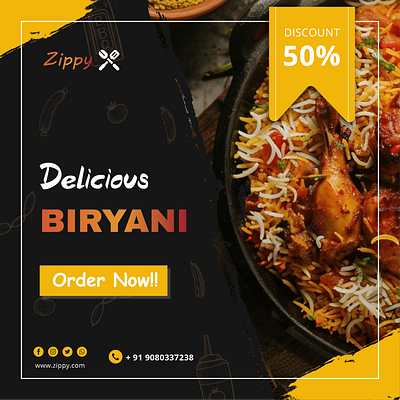 Social Media Ad- Zippy 3d adobe advertisement animation biriyani book branding design food graphic design hotel illustration illustrator motion graphics restaurant social media ui