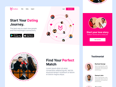 Dating App Landing Page / Website branding dating datingapp design figma graphic design illustration landing page logo product design ui uiux ux website website design