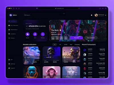 NFt marketplace for Nebula app crypto app design nft ui uiux ux website website design