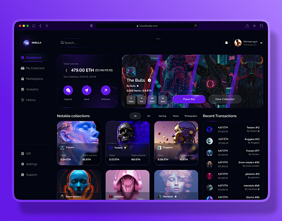 NFt marketplace for Nebula app crypto app design nft ui uiux ux website website design