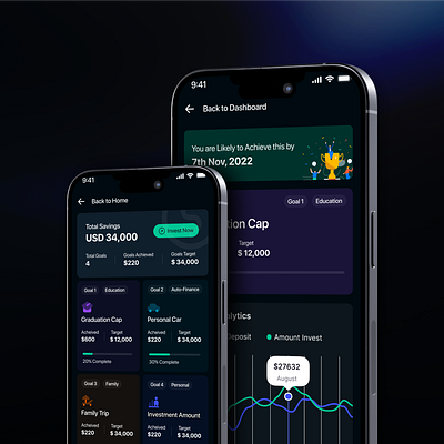 DreamFund: Goal-Based Saving App design mockup figma financial goals financial planning app goalsaver mobile app design money management app personal finance app product design progress tracking app saving app design savings goal tracker uiux design user interface design