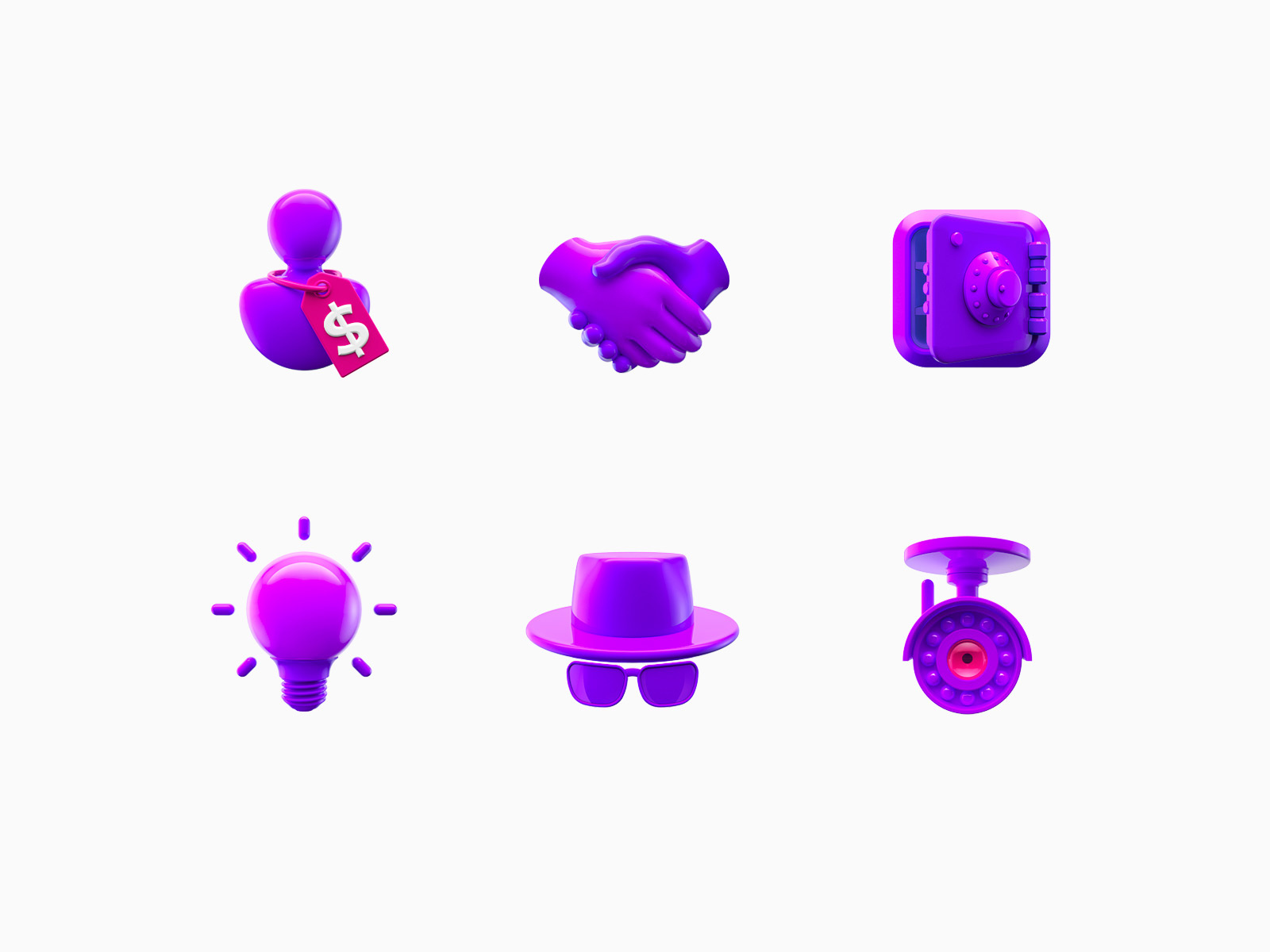 Purple 3D icons 3d 3d art 3d icon 3d illustration agent icon camera icon clean icons handshake icon icon icons idea icon illustration privacy privacy icons safe icon security security icons simple icon user icon