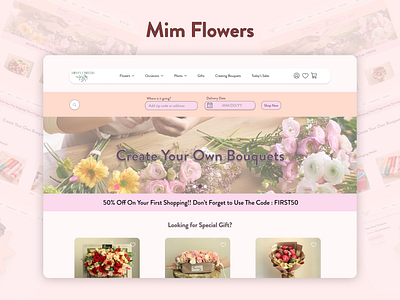 Mim Flowers website code floral flower flowers graphic design happy love minimal online shop order phone pink shop track ui user experience user interface ux design uxui web