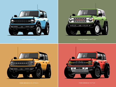 Ford Broncos bronco cars clean design flat ford illustration minimalistic set vectoe