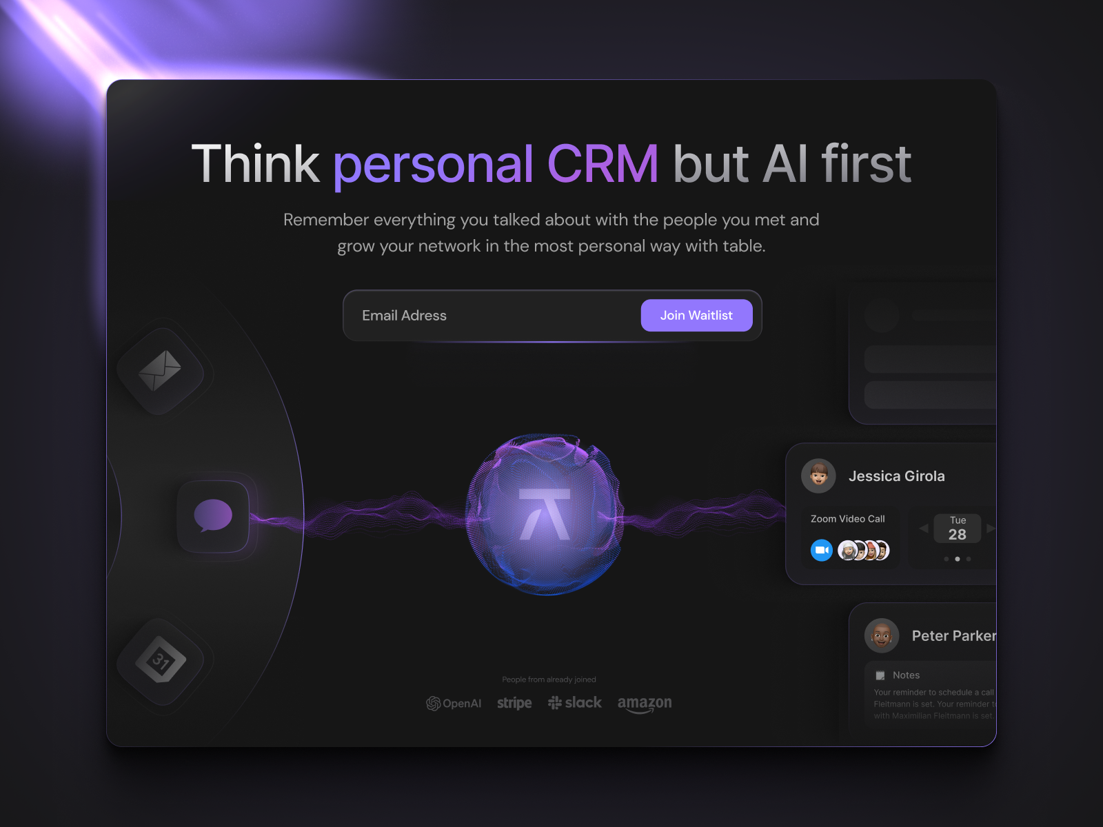 table - Web & Motion Design for Personal CRM
