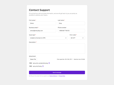 Contact support attach attachment button contact form design exploration digital design dropdown figma help center input field light mode product design required select file team support tech support ui ux web web design